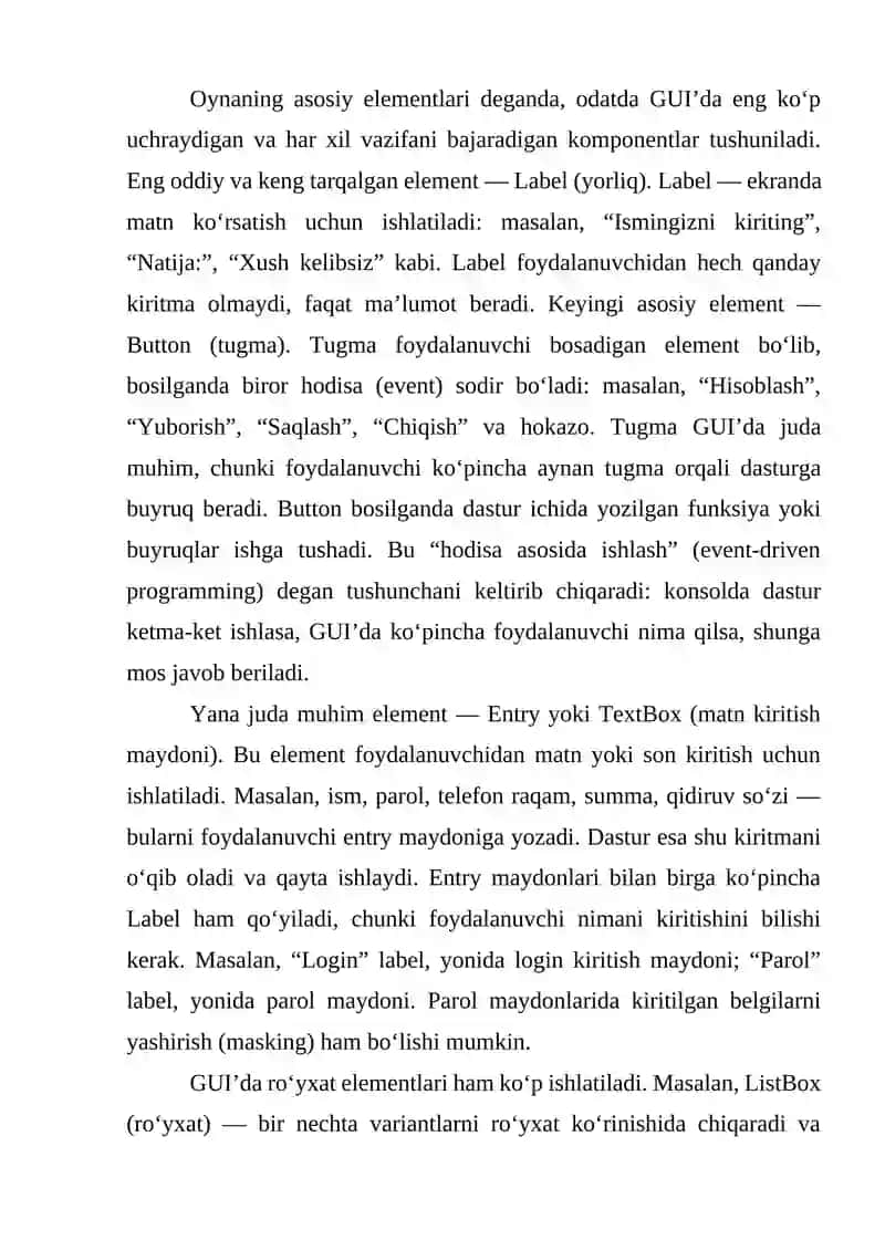 Oyna va uning elementlari bilan ishlash 3