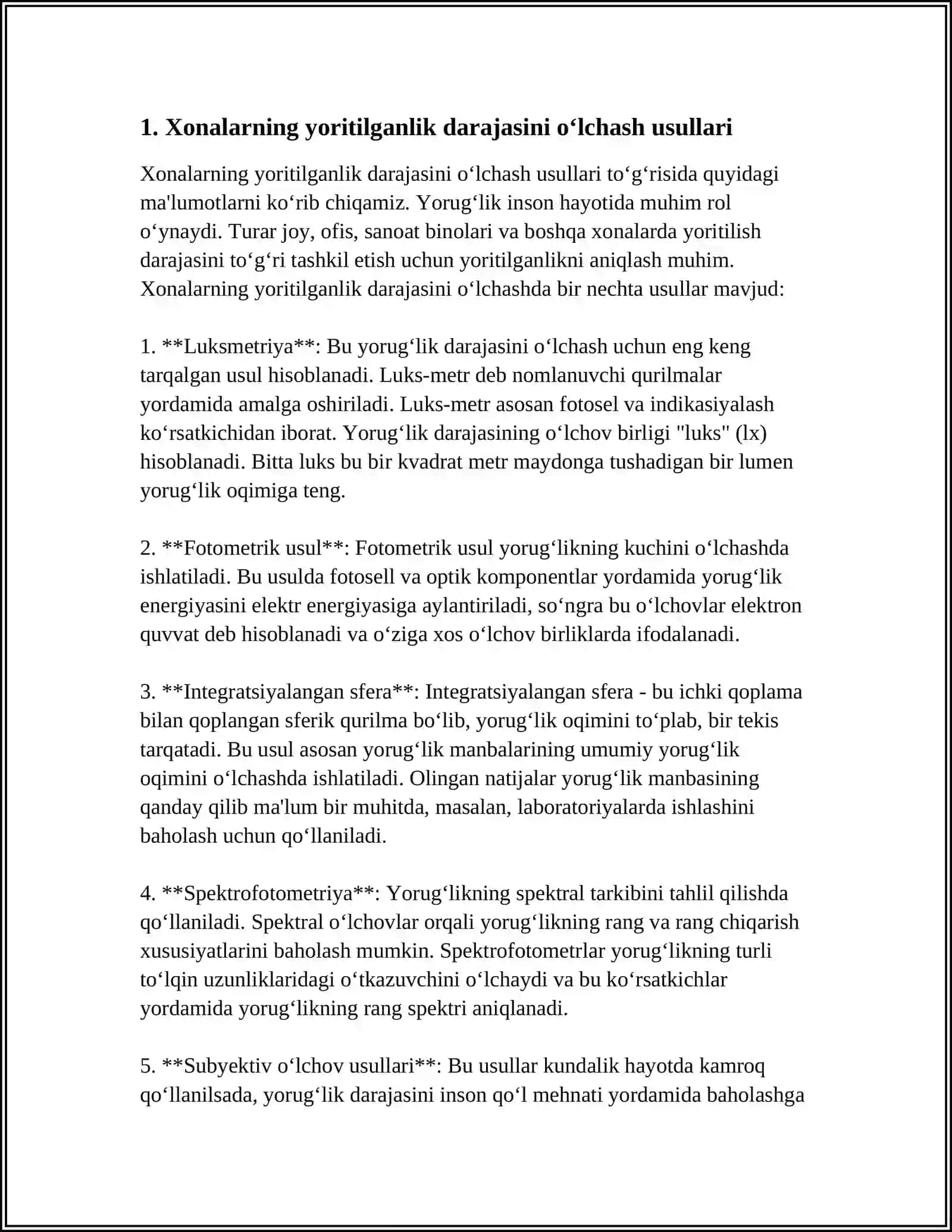 XONALARNING TABIIY VA SUNIY YORITILGANLIK KORSATKICHLARINI TEKSHIRISH VA BAHOLASH 3