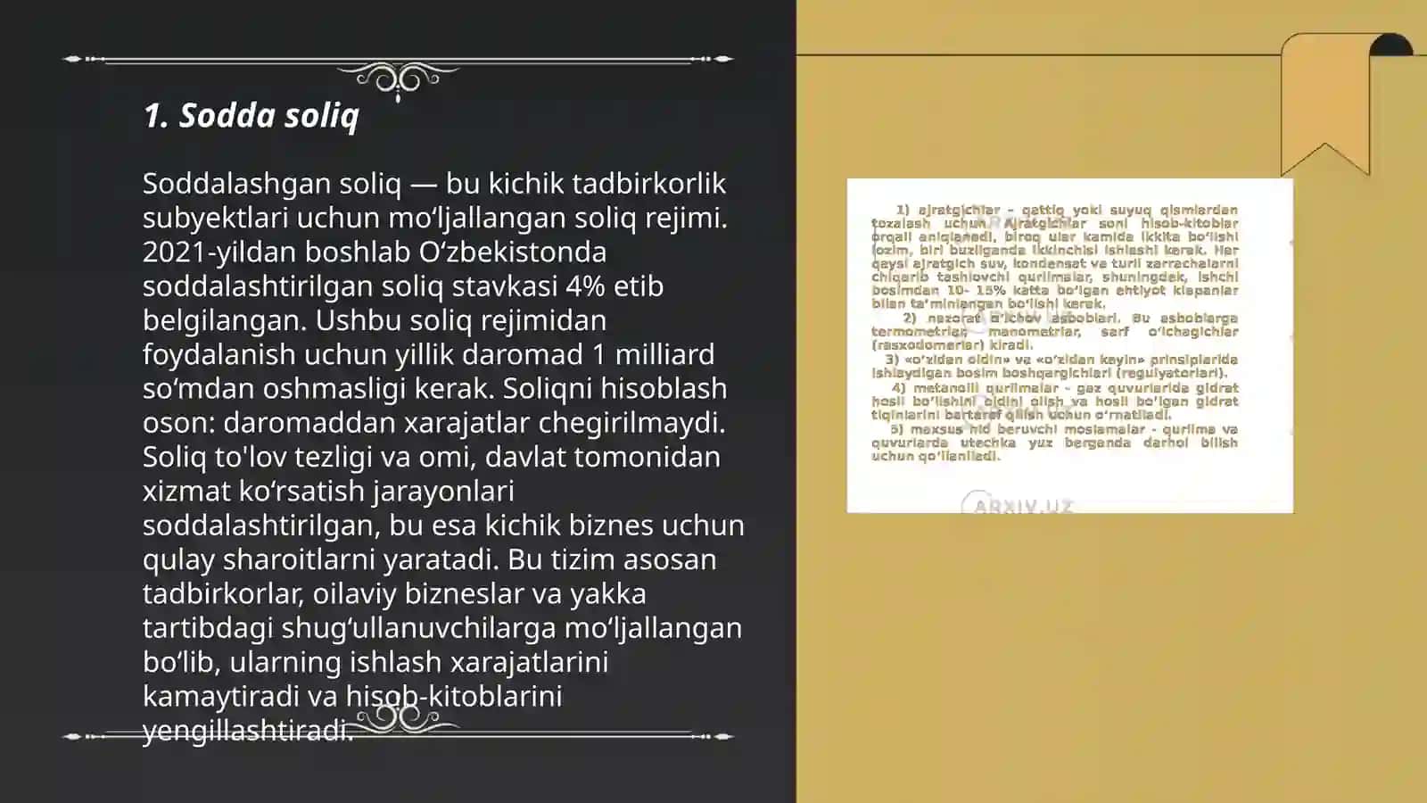 O’zbekiston soliq tizimida amalda bo‘lgan soliqlar va yig‘imlar tavsifi 3