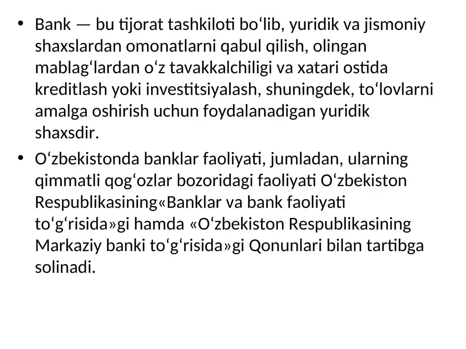 O’zbekiston Respublikasi bank tizimi va uning tarkibi 3