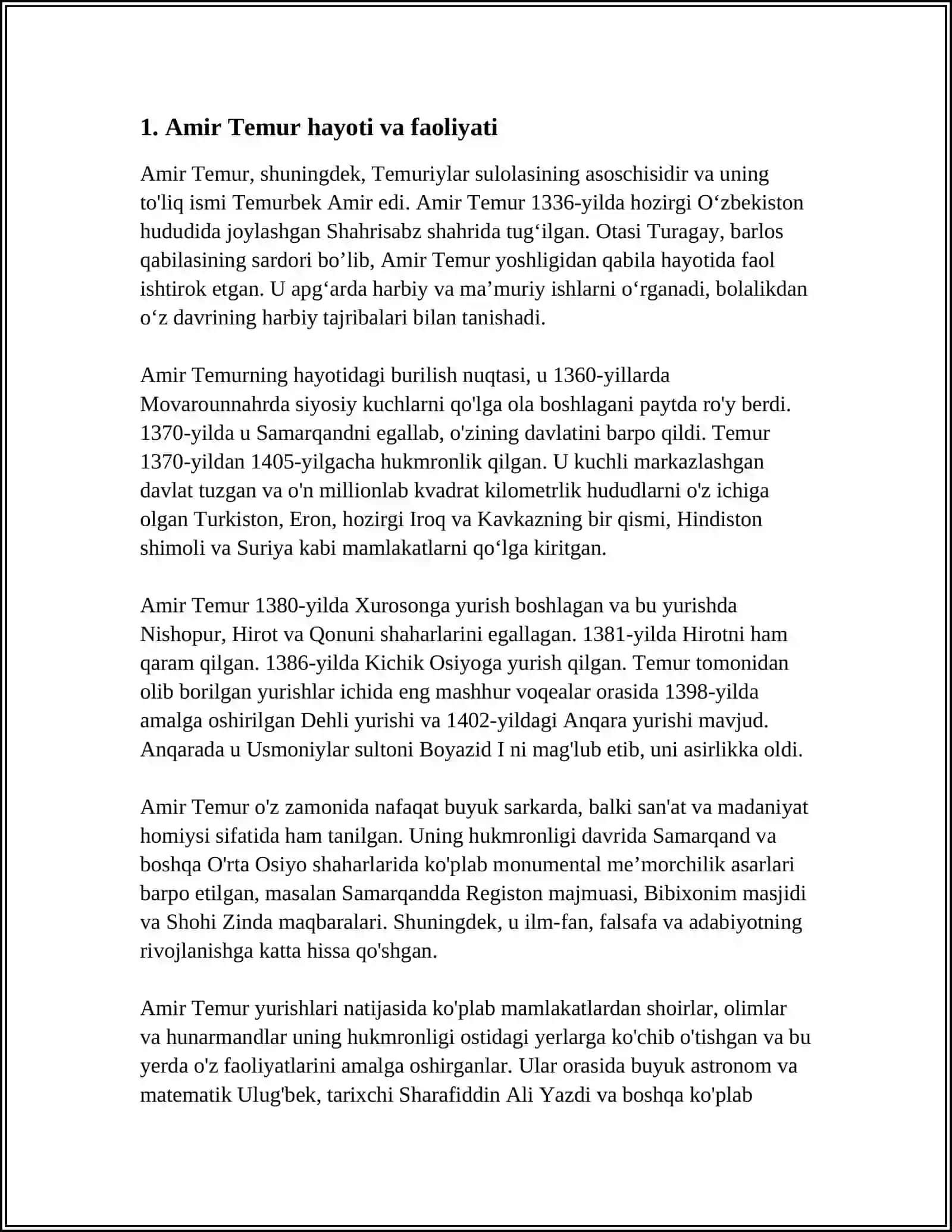 AMIR TEMUR SHAXSINING DUNYO TARIXSHUNOSLIGIDA YORITILISHI 3