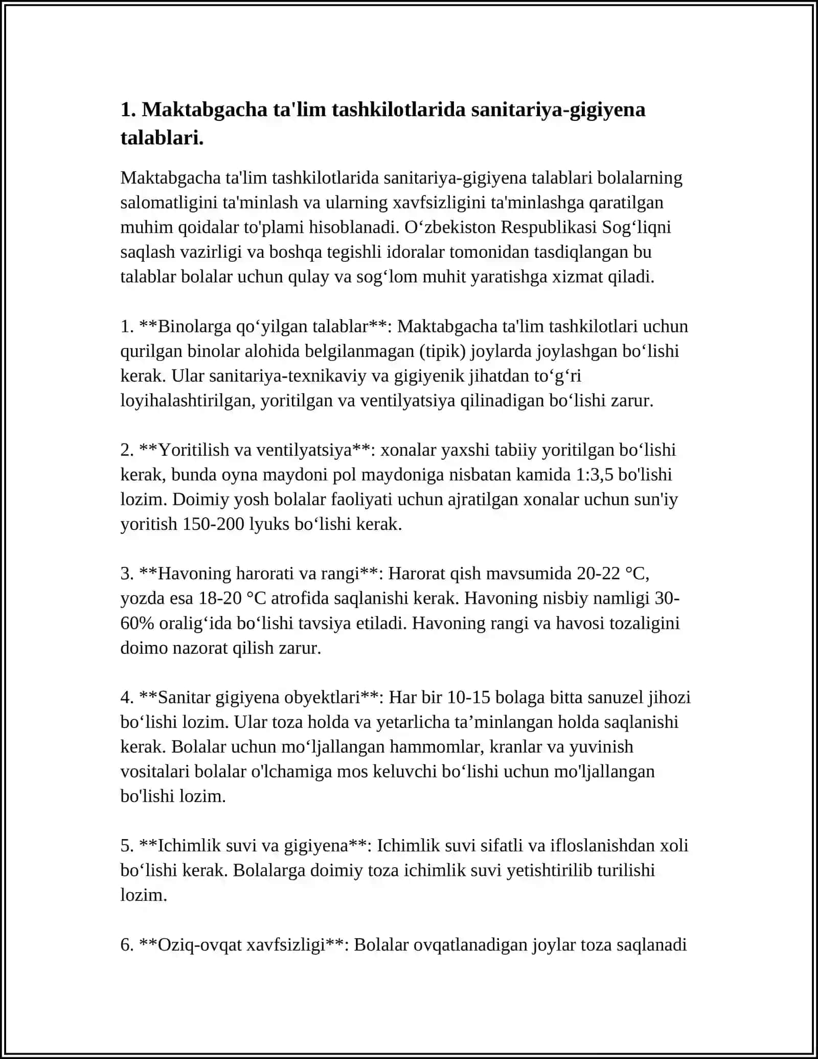 MAKTABGACHA TA'LIM TASHKILOTLARIDA GURUH XONALARIDA SANITARIYA GIGIYENA ME'YORLARINI O'RGANISH. TAHLILIY MA'LUMOTNOMA TAYYORLASH 3