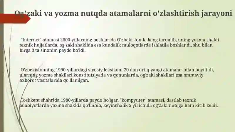 Og'zaki va Yozma Atamalarni O'zlashtirish 3