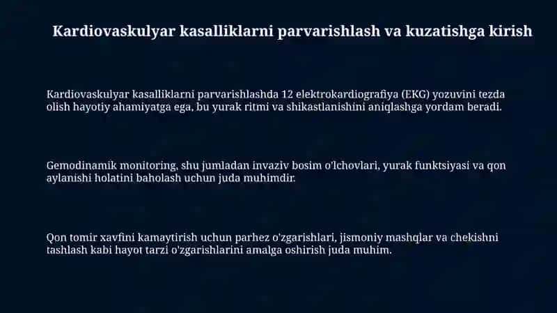 Yurak qon - tomir tizimi kasalliklarida bemorlarni parvarish qilish va kuzatuvi 3