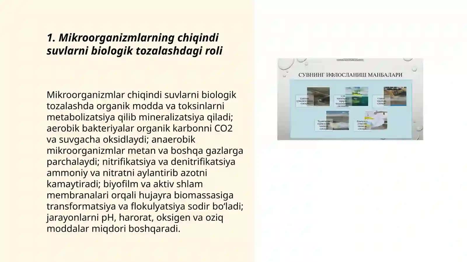 Chiqindi suvlarni mikroorganizmlar yordamida tozalash 3