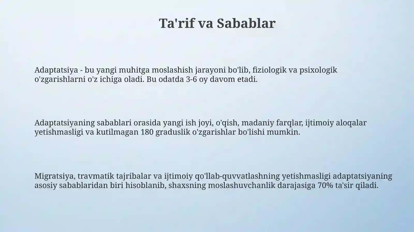 Moslashuv muammolari (ish o’qish,yangi muhit) 3