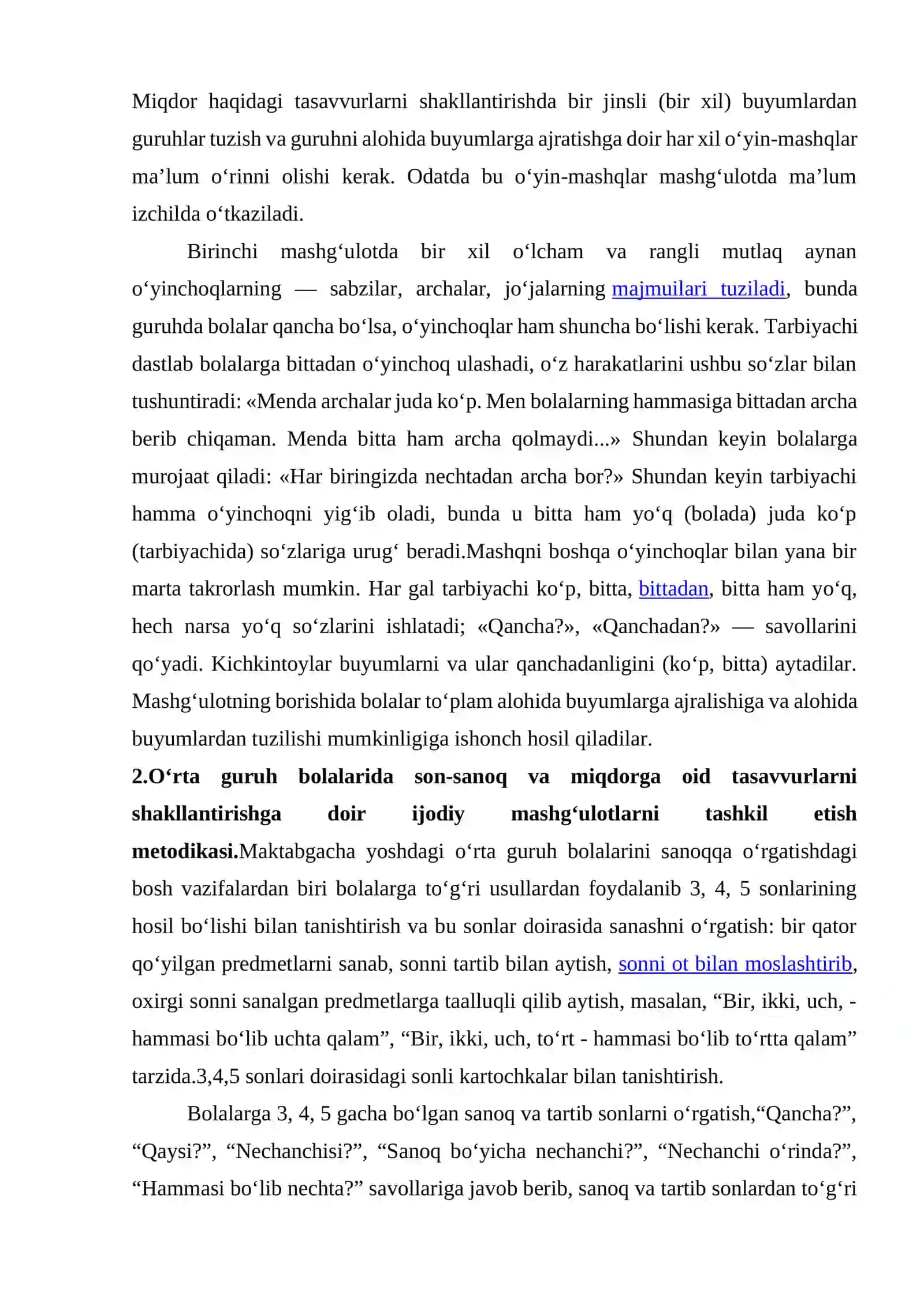 Maktabgacha ta’lim tashkilotlarida son-sanoq va miqdorga oid tasavvurlarni shakllantirishga doir ijodiy mashg‘ulotlarni tashkil etish metodikasi 3