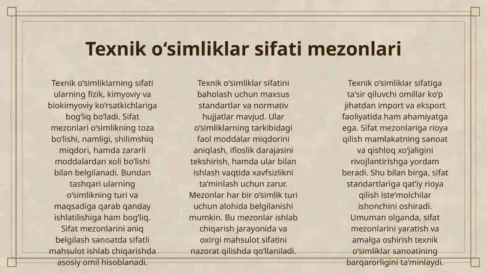 TEXNIK O‘SIMLIKLAR VA OZUQALARNI STANDARTLASHTIRISH 3