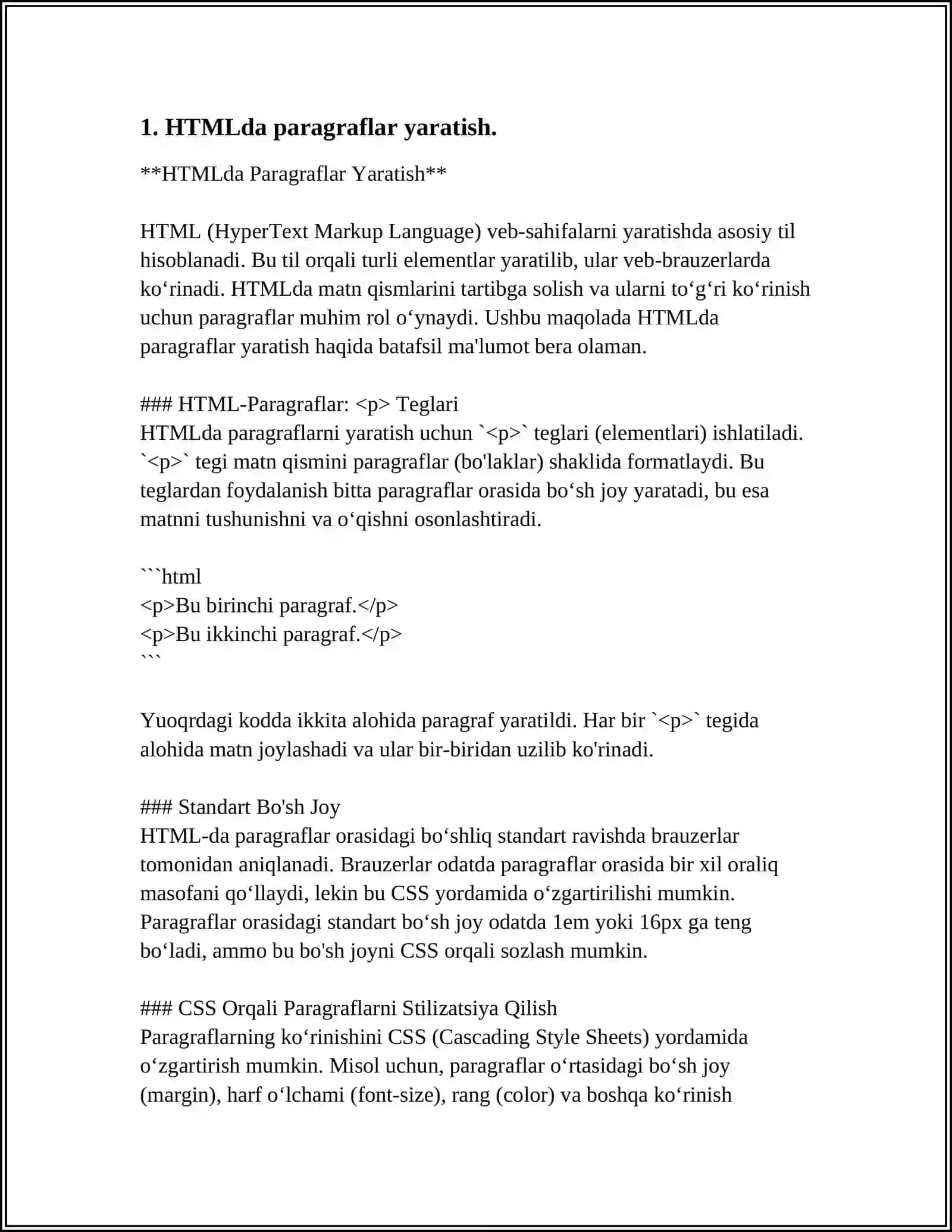 HTML DA PARAGRIFLAR YARATISH HAQIDA 3