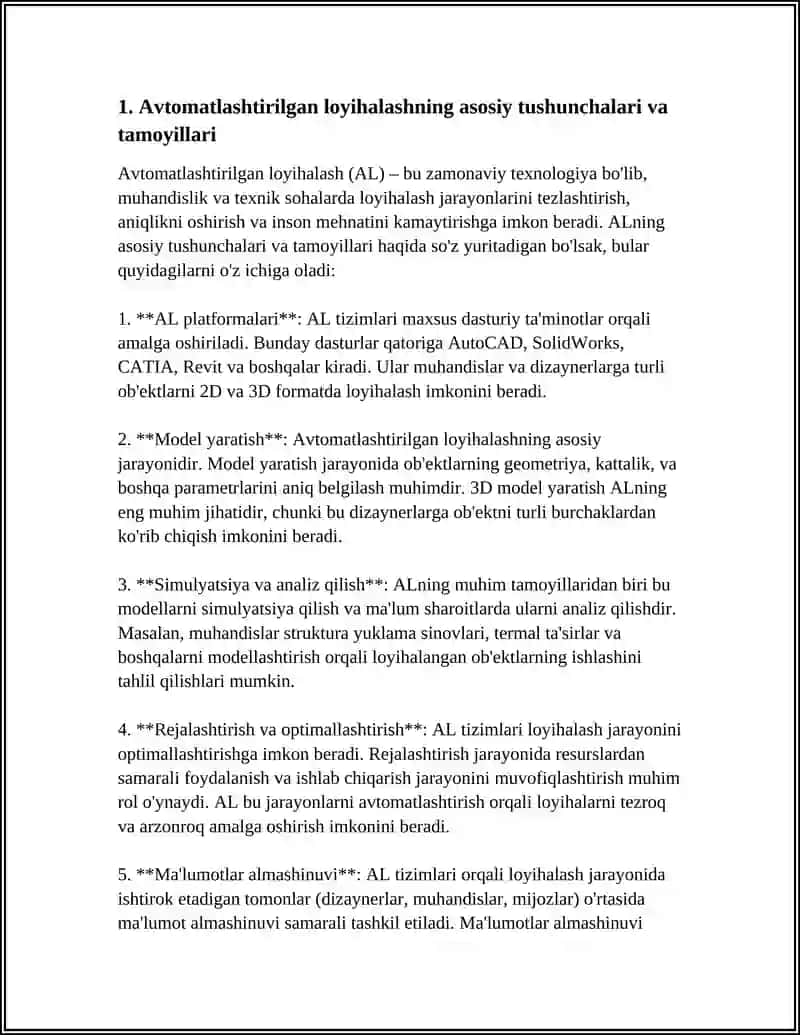 AVTOMATLASHTIRILGAN LOYIHALASH 3
