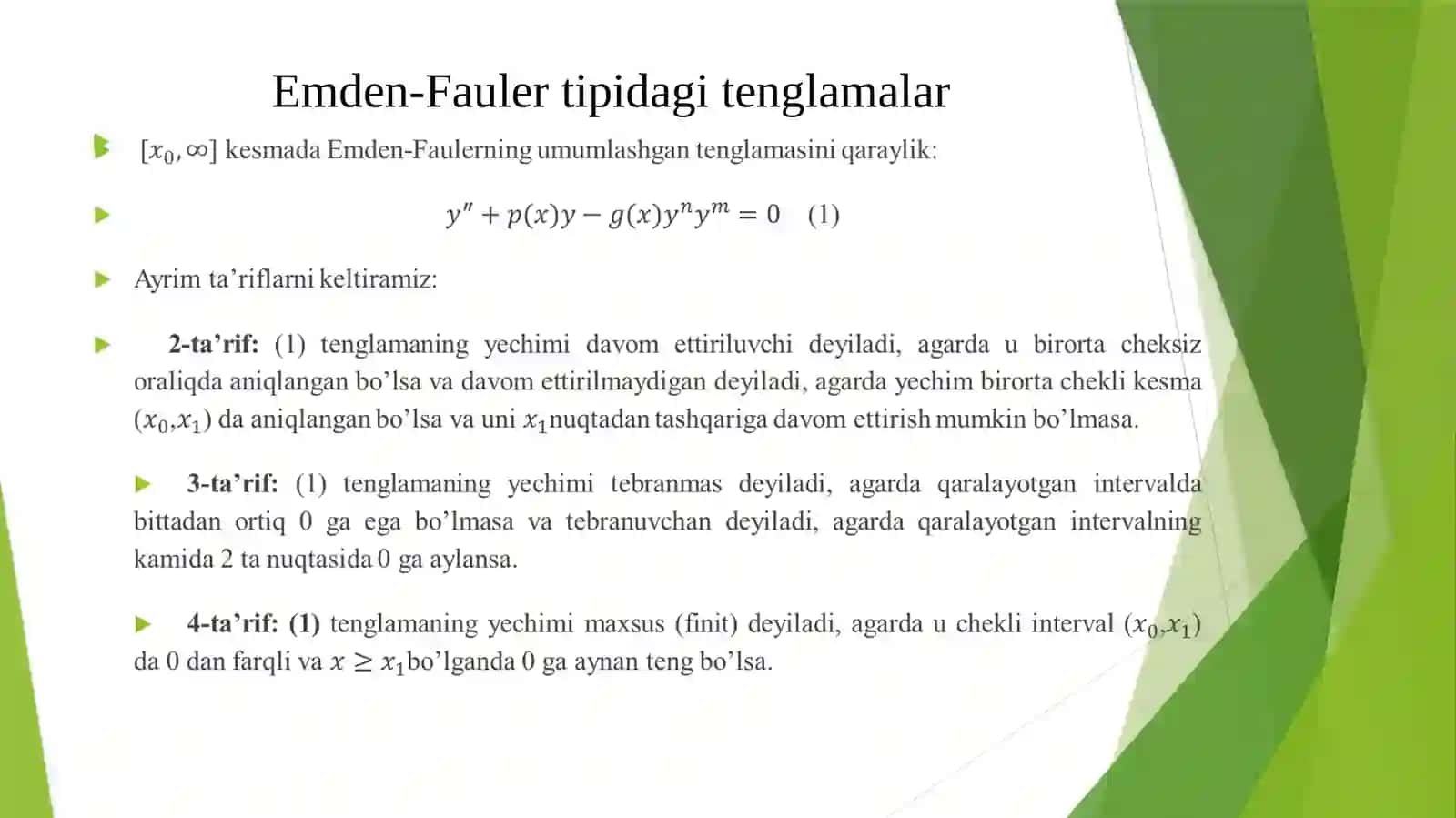 Emden –Fauler tipidagi tenglamalar 3