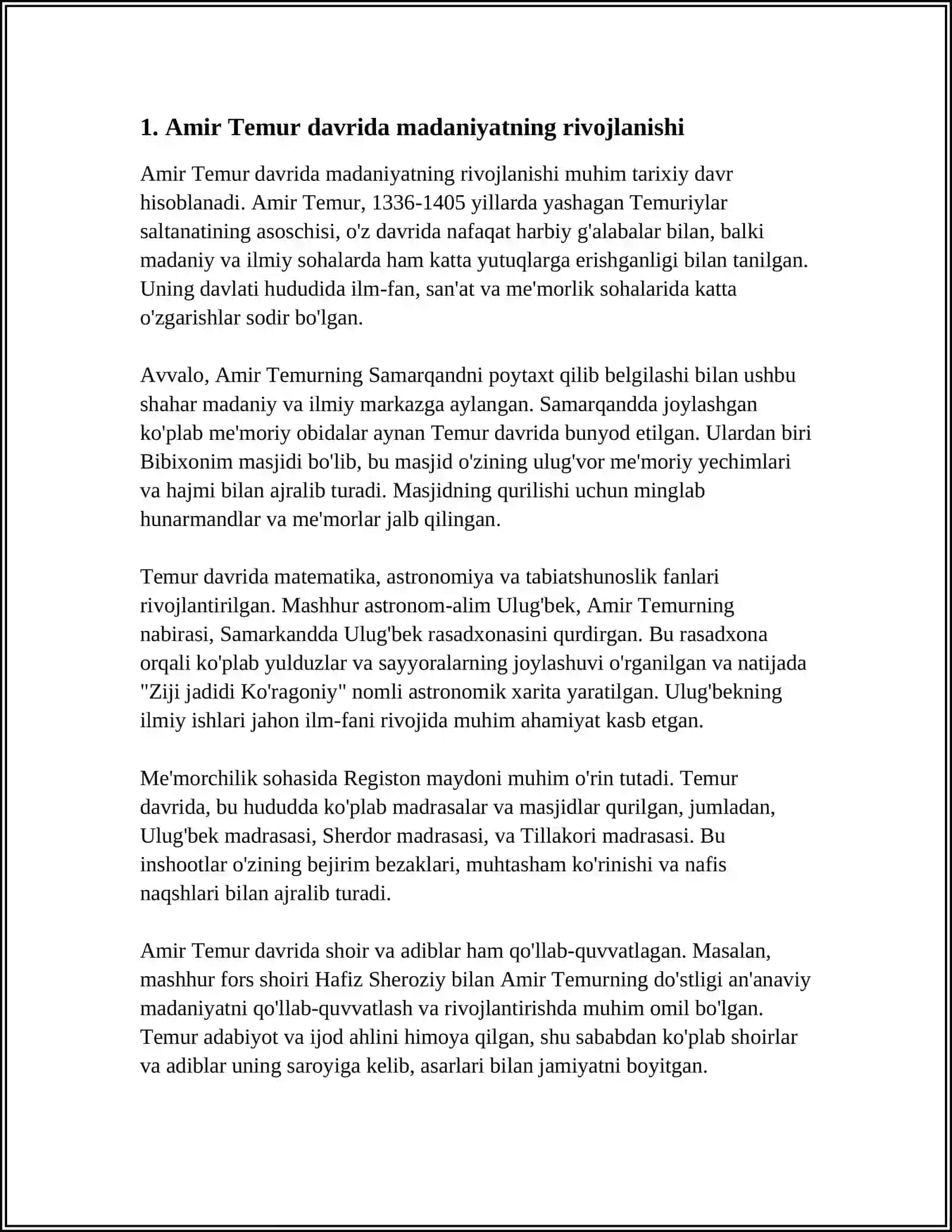 AMIR TEMUR VA TEMURIYLAR DAVRIDA MA'DANIYAT, TA'LIM-TARBIYA MASALALARI 3