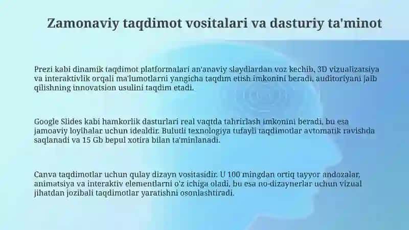 Zamonaviy taqdimotlar uchun instrumental vositalar 3