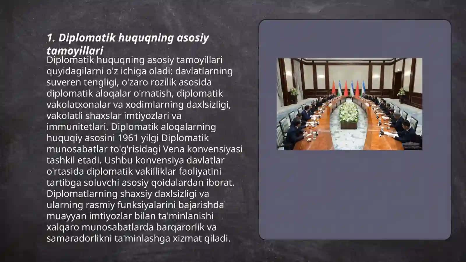 Diplomatik va konsullik huquqini o'rganish, xalqaro munosabatlar, diplomatiya va tashqi siyosat, davlatlar orasidagi munosabatlarni tartibga soluvchi xalqaro normalar, diplomatiya tashqi siyosatning bir turi ekanligini bilish 3