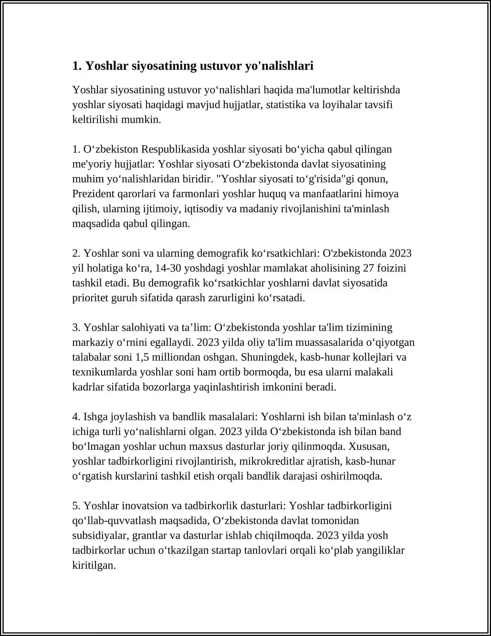MUSTAQIL ISH Mavzu: ÒZBEKISTONDA YOSHLARGA OID DAVLAT SIYOSATI 3