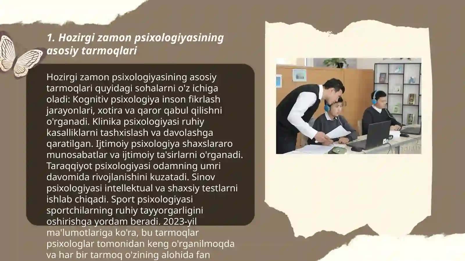 Hozirgi zamon psixologiyasining tarmoqlari va tadqiqot metodlari. Faoliyatning umumiy psixologik tavsifi. Psixologiyada shaxsni oʻrganish nazariyasi 3