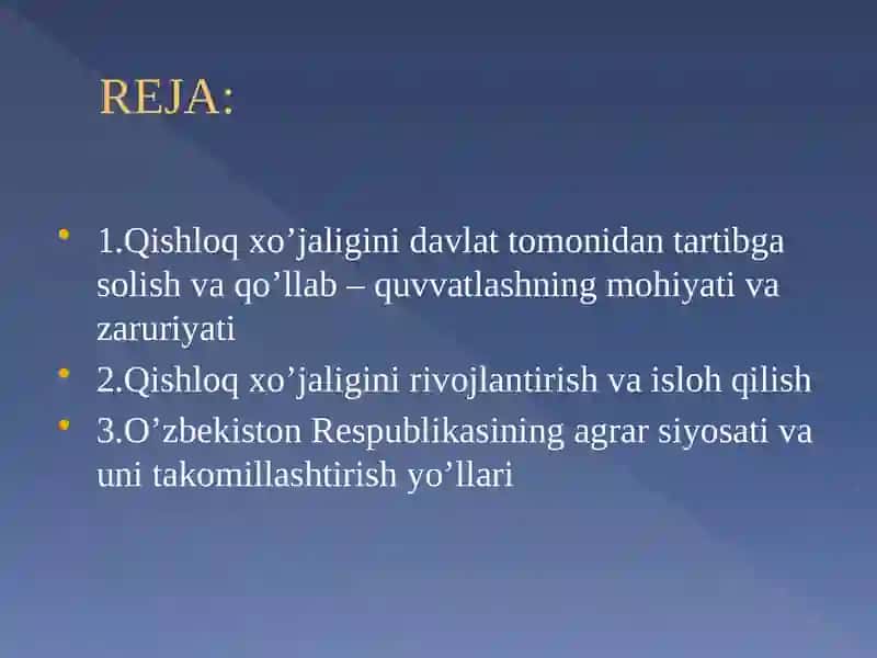 Qishloq xo'jaligini davlat tomonidan qo'llab quvvatlash bo'yicha islohlar 3