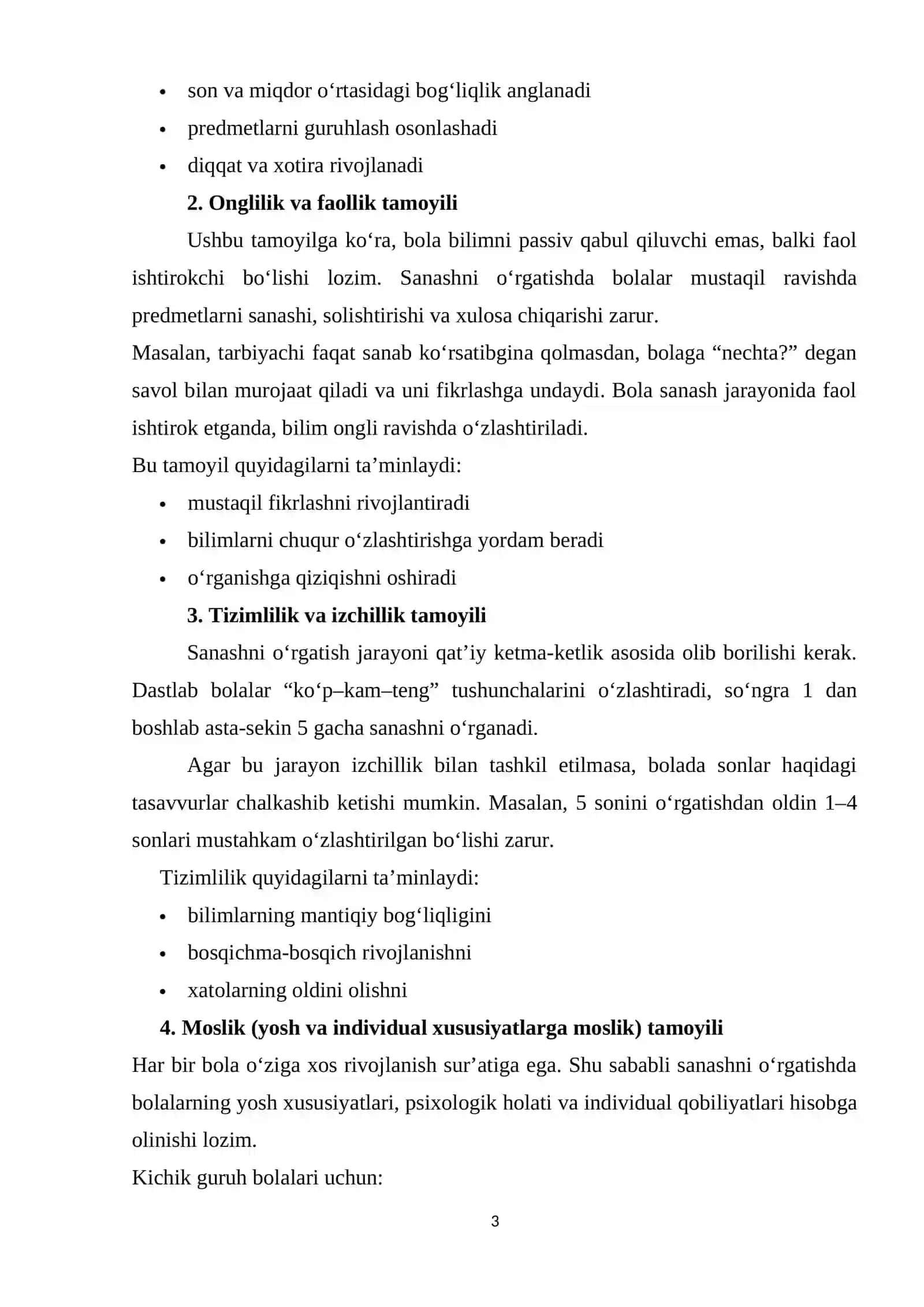 Matematik tasavvurlarini shakllantirish moduli bo’yicha 3