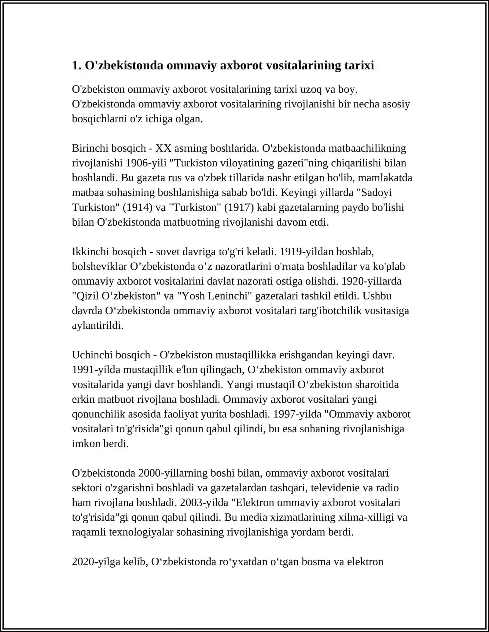 O’ZBEKISTONDA OMMAVIY AXBOROT VOSITALARINING O’RNI 3