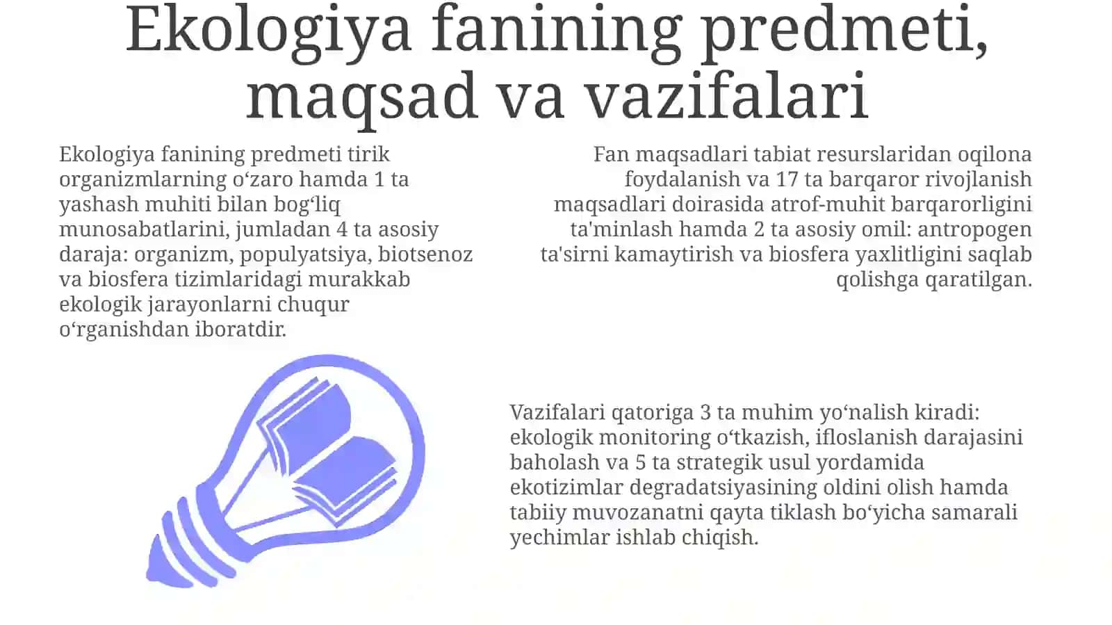 Ekologiyava atrof muhit muhofazasi fanining predmeti, maqsadlari va vazifasi 3