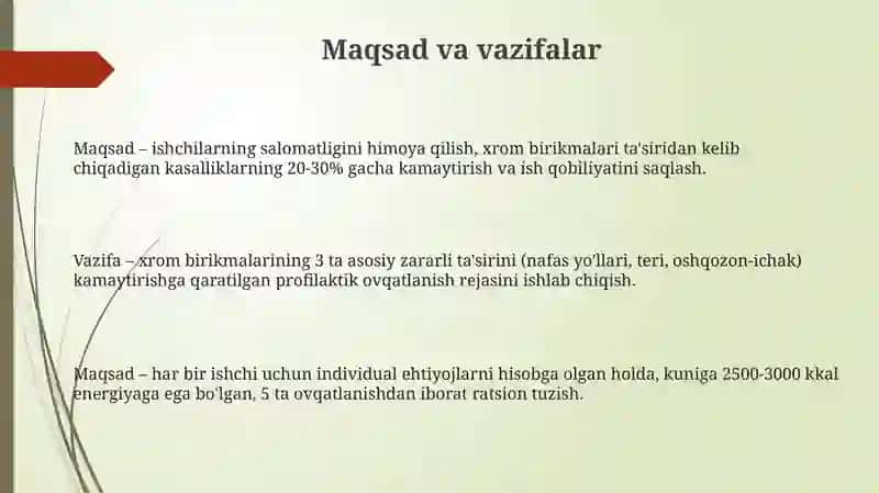 Xrom birikmalaribilanishlovchilaruchunprofilaktikratsiontuzish 3