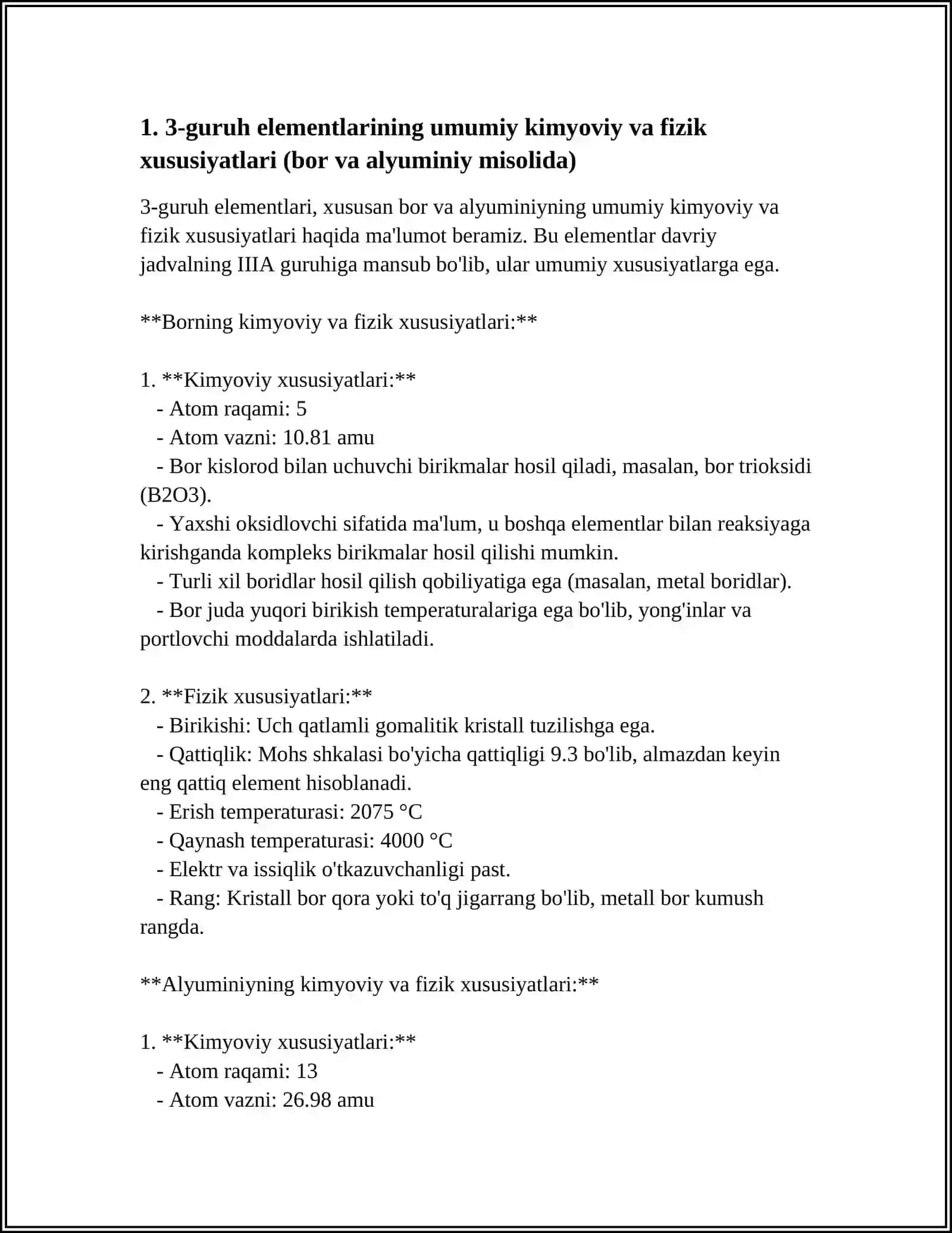 3-GURUPPA ELEMENTLARIBOR VA ALUMINIY METALLI 3
