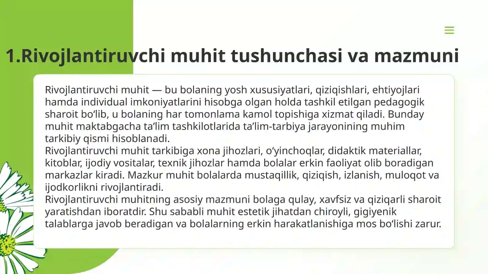 Guruh yoshi nisbatida rivojlantiruvchi muhitni tashkil etish 3