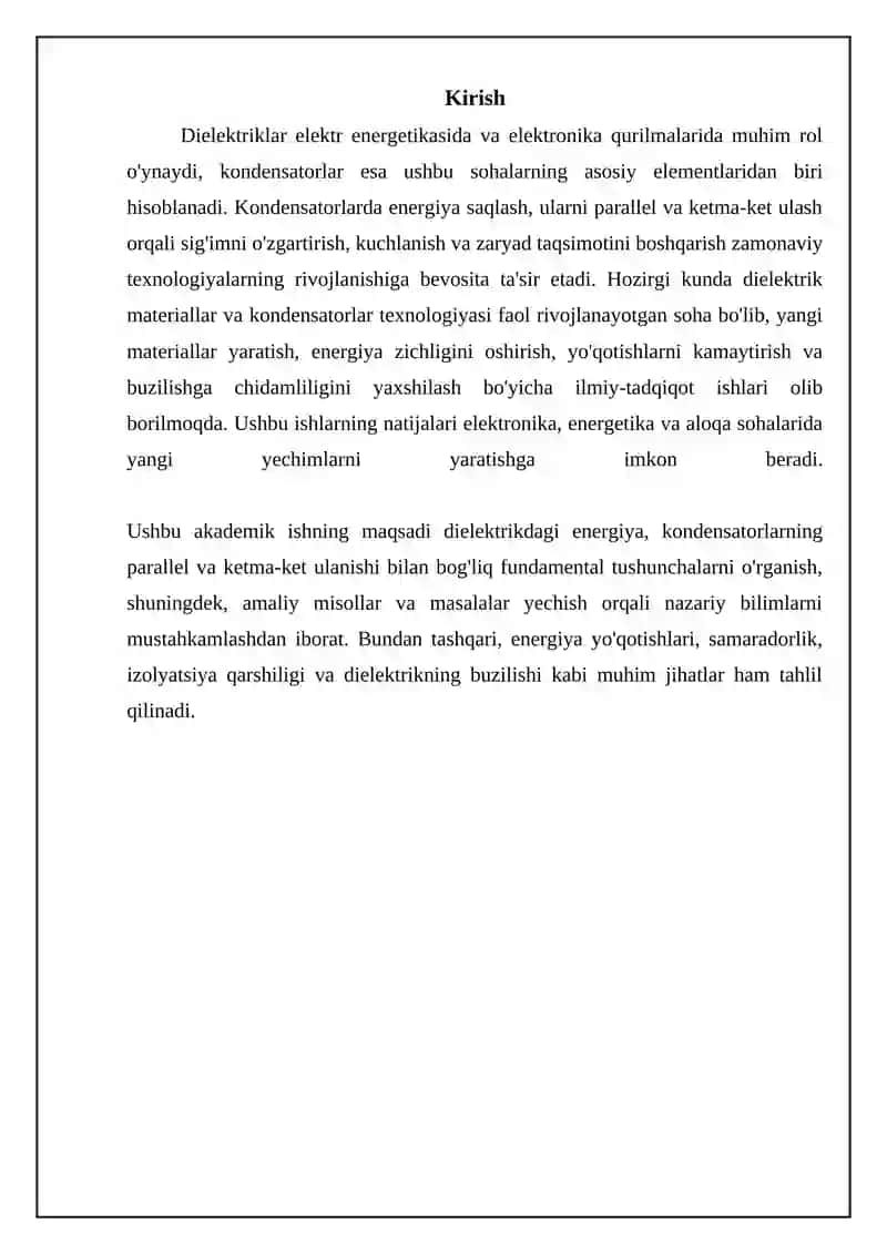 Dielektrikdagi energiya va elektr maydonidagi energetika 3