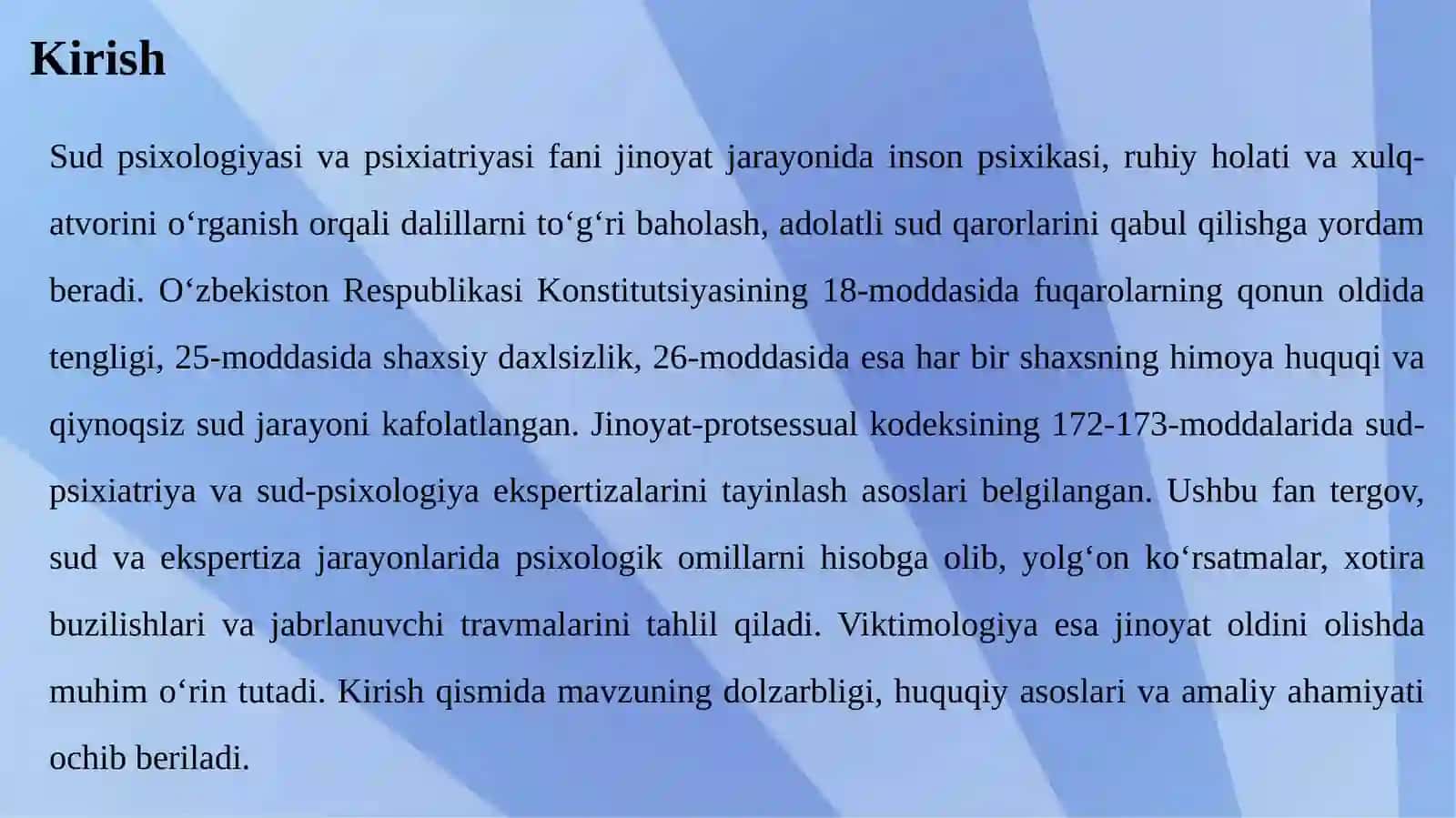Jinoyat jarayoning psixologiyasi. So‘roq psixologiyasi. Taktik usullar, yolg‘on ko‘rsatm 3
