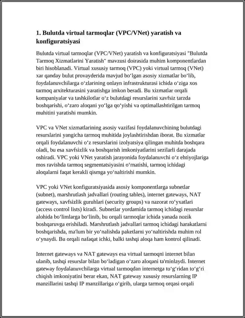 BULUTDA TARMOQ XIZMATLARINI YARATISH 3