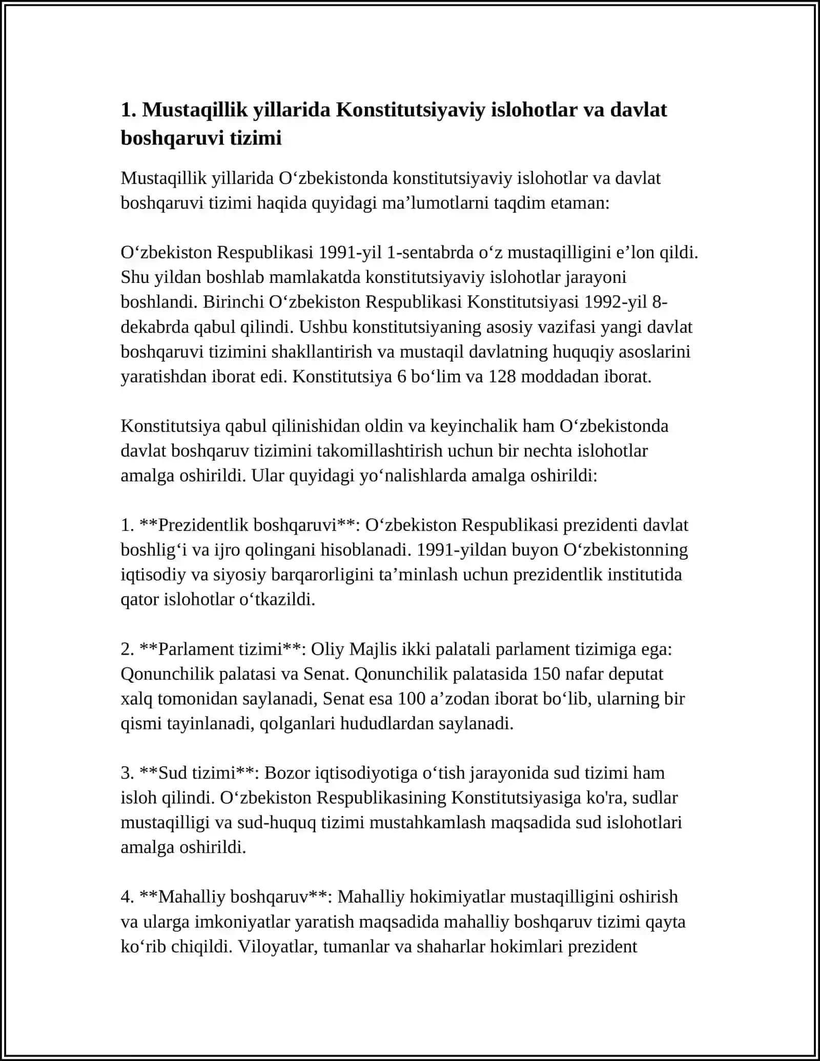 MUSTAQILLIK YILLARIDA DAVLAT BOSHQARUVI TIZIMIDA AMALGA OSHIRILGAN ISLOHOTLAR 3