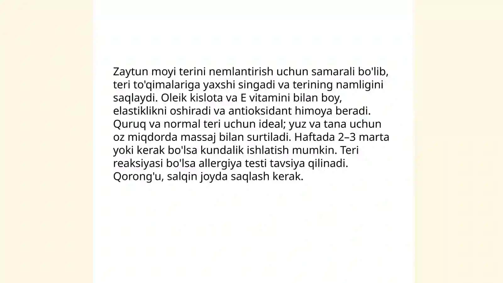 Zaytun moyi va terini nemlantirish 3