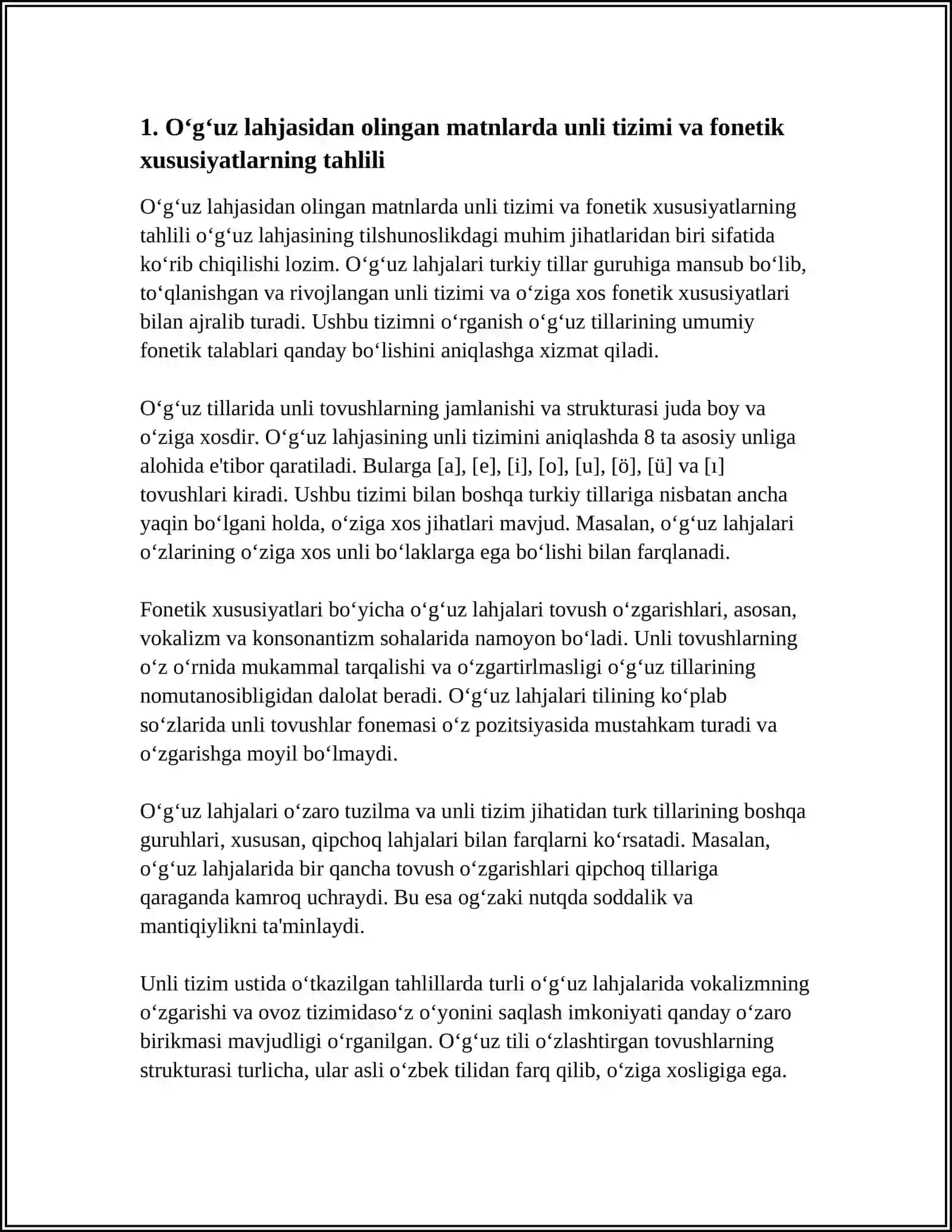 OʻG'UZ LAHJASIDAN OLINGAN MATNLARNI FONETIK- LEKSIK, MORFOLIGIK TAHLIL QILISH 3