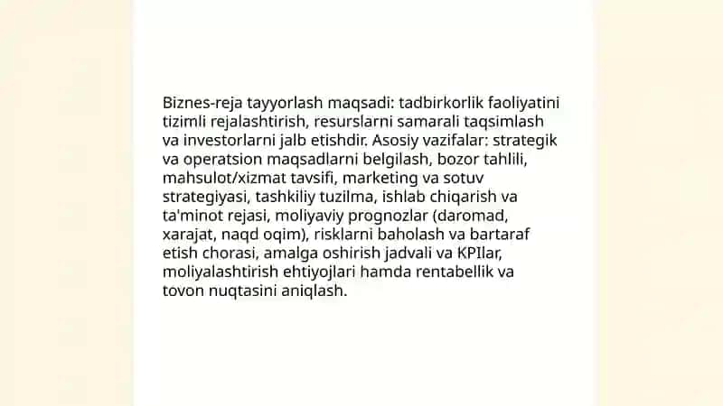 Kichik biznes va xususiy tadbirkorlik faoliyatini rejalashtirish 3