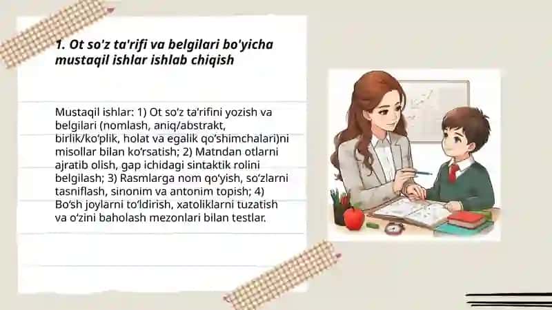 Ot so'z turkumini o'rganishda qo‘llaniladigan mustaqil ishlarni ishlab chiqish 3