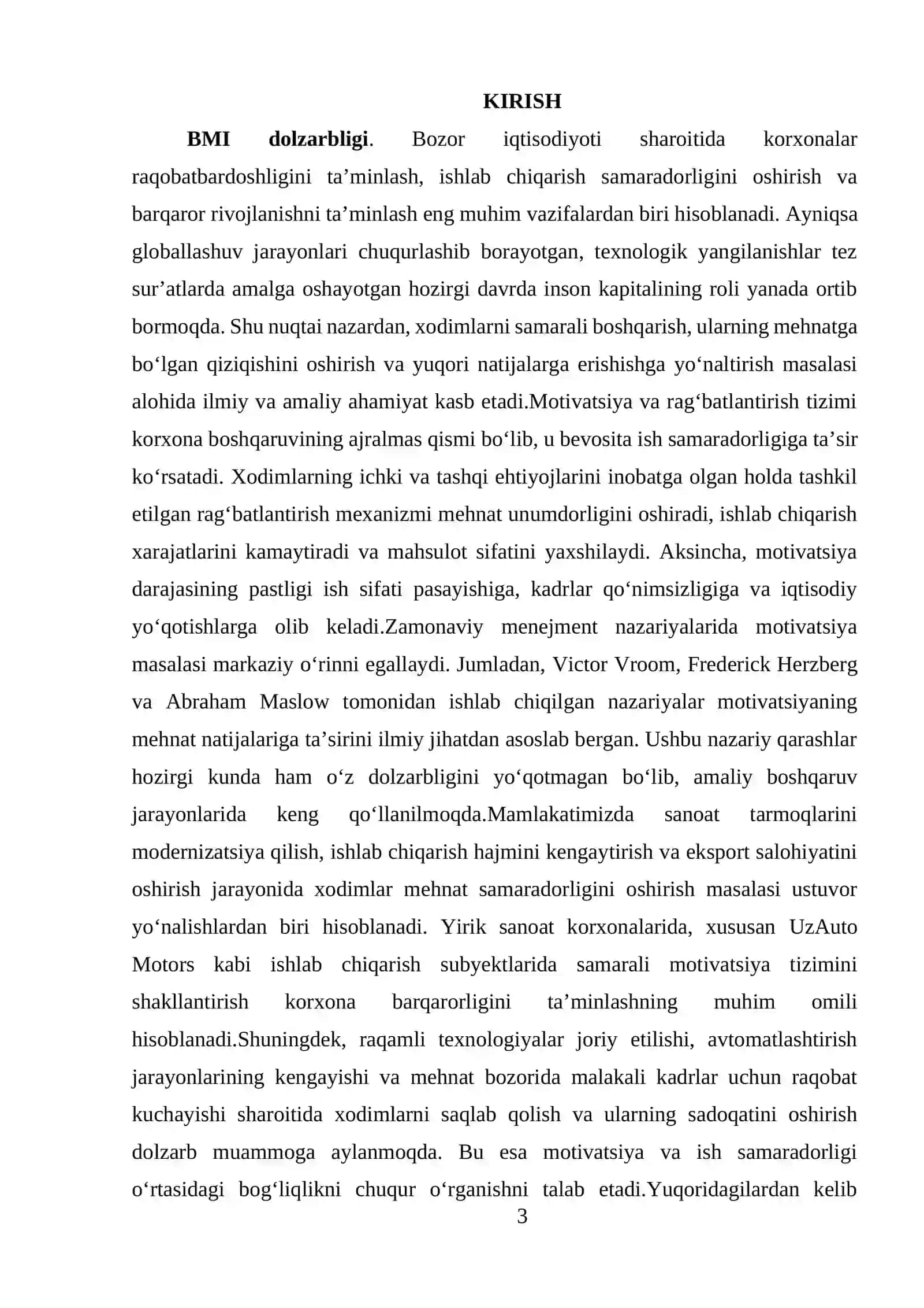Korxonada xodimlarni rag'batlantirish tizimini shakllantirish ( UzAuto Motors korxonasi misolida ) 3