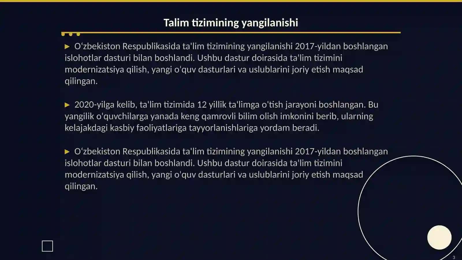 Oʻzbekiston Respublikasida talim sohasida olib borilgan islohotlar 3
