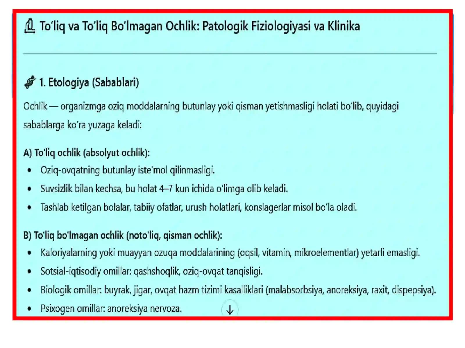 To'liq, to'liq bo'lmagan ochlik Patalogik Fiziologiya 3