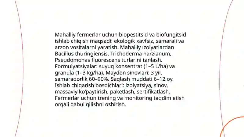 Oʻz hududingiz uchun foydali boʻlgan biotexnologik startap gʻoyasi 3