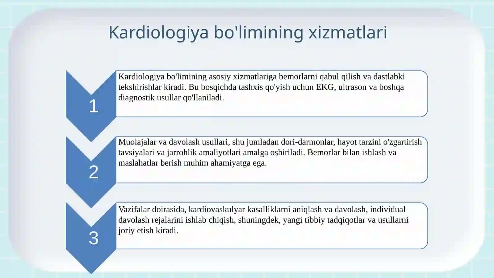 Kardiologiya bo'limining umumiy qabulxonasi haqida 3