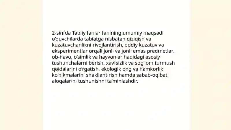 2 sinfda Tabiiy fanlar fanining maqsad va vazifalari 3