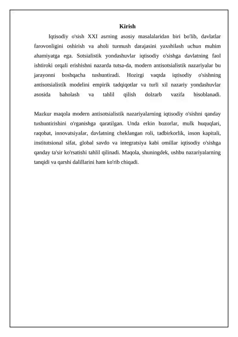 Zamonaviy antisotsialistik nazariyalar iqtisodiy oʻsishni qanday izohlaydi 3