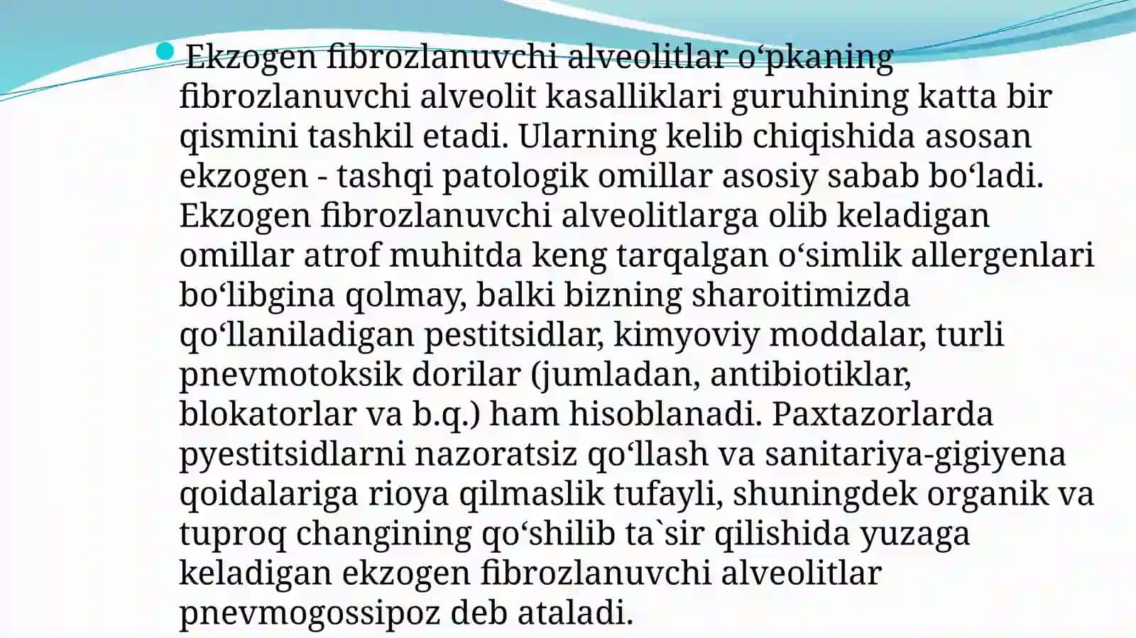 O’pkaning interstitsial kasalliklari: Sarkoidoz, Fibrinozlanuvchi alveolit 3