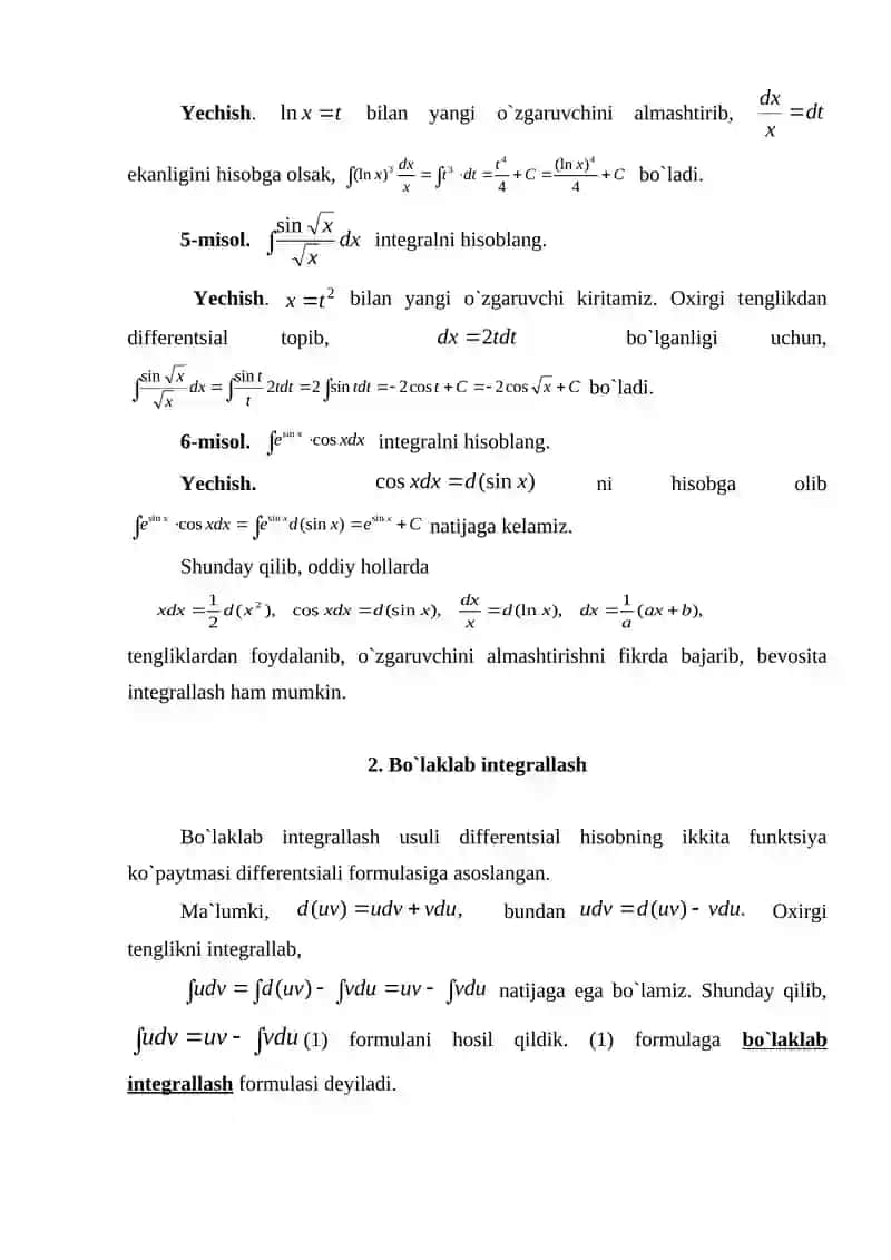 Aniqmas intеgralda o`zgaruvchini almashtirish 3