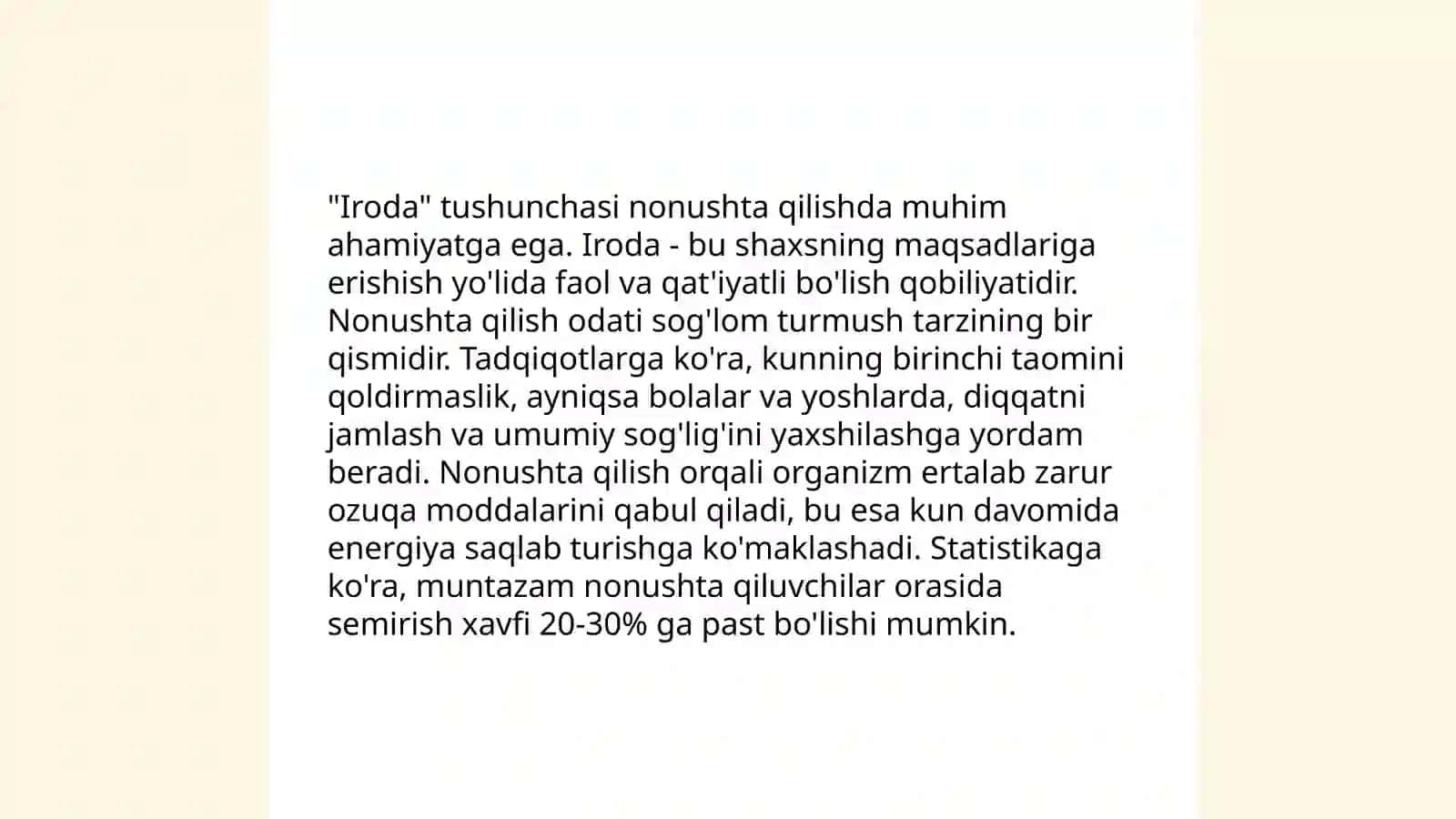 Nonushta uchun iroda texnikasi 3