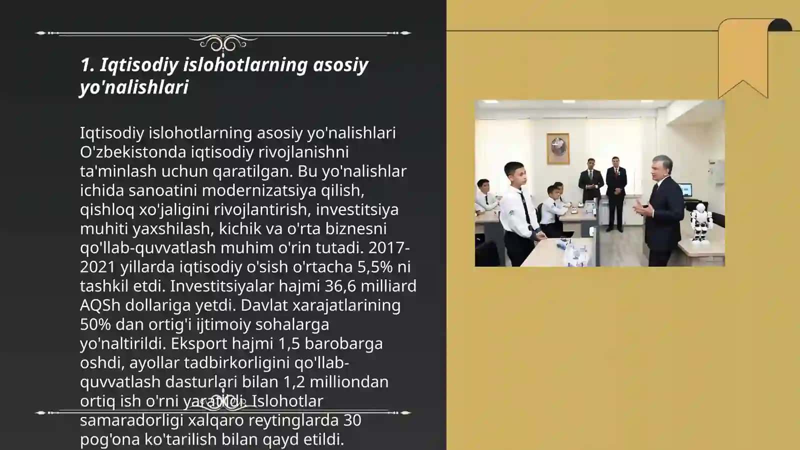 Iqtisodiy islohotlar, xususiy mulkchilikning shakllanishi. O’zbekistonda bozor munosabatlarining rivojlanishi 3