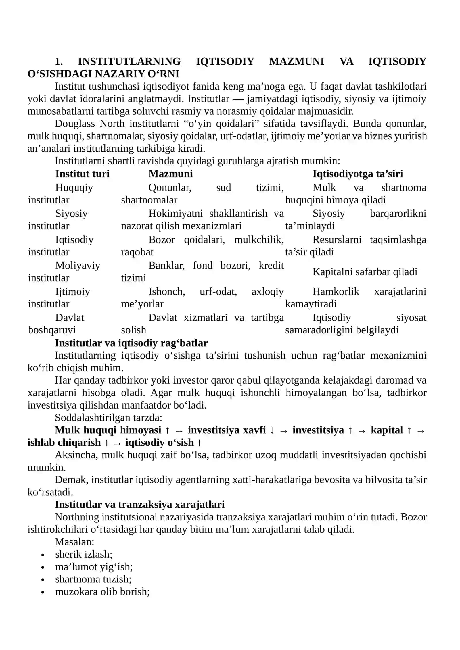INSTITUTLARNING IQTISODIY O‘SISHGA TA’SIRI BO‘YICHA ILMIY MANBALAR ASOSIDA TAHLILIY MA’RUZA 3