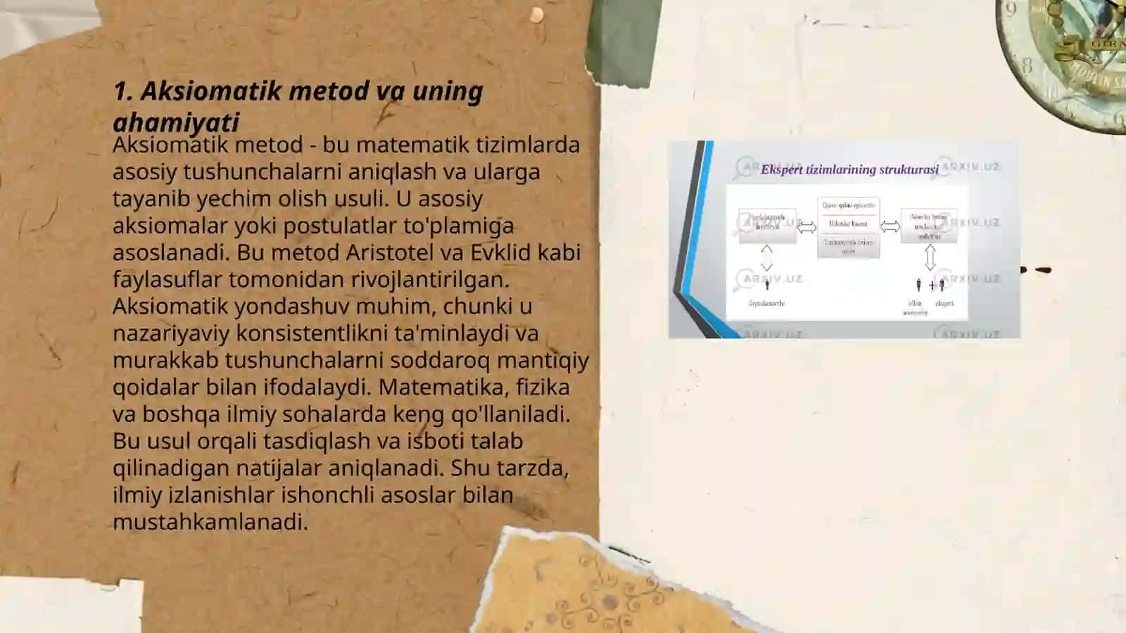 Aksiomatik metod haqida tushuncha Evklid geometryasi, uning "Negizlar" asari haqida 3