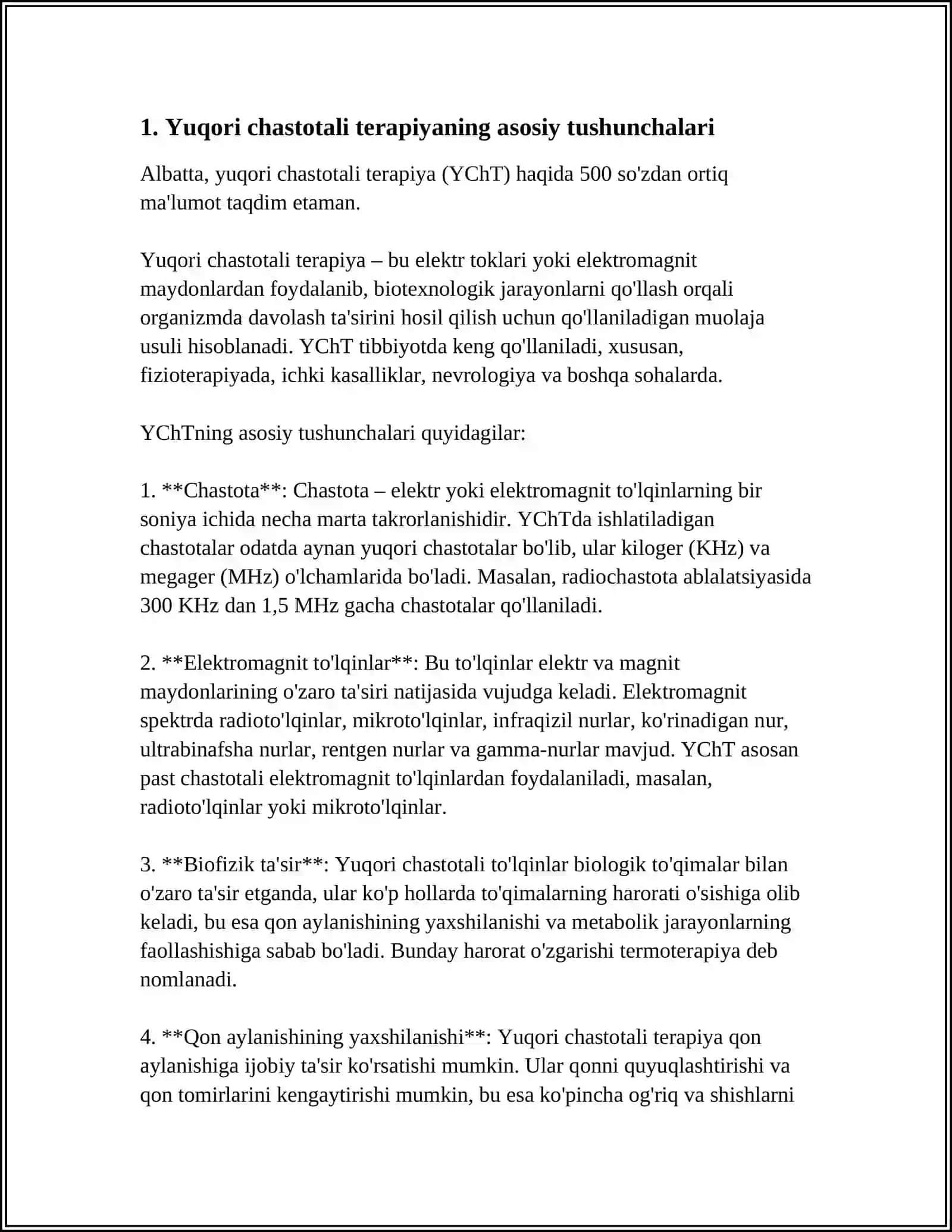 PAST VA YUQORI CHASTOTALI FIZIOTERAPEVTIK APPARATLAR.ULAR ISHLASHINING FIZIK ASOSLARI 3