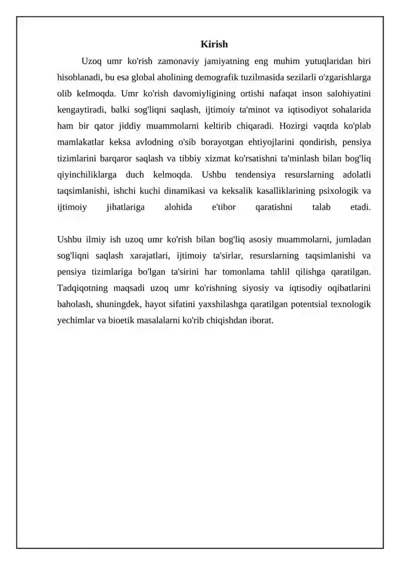 Uzoq umr ko'rishning ijtimoiy-iqtisodiy oqibatlari 3